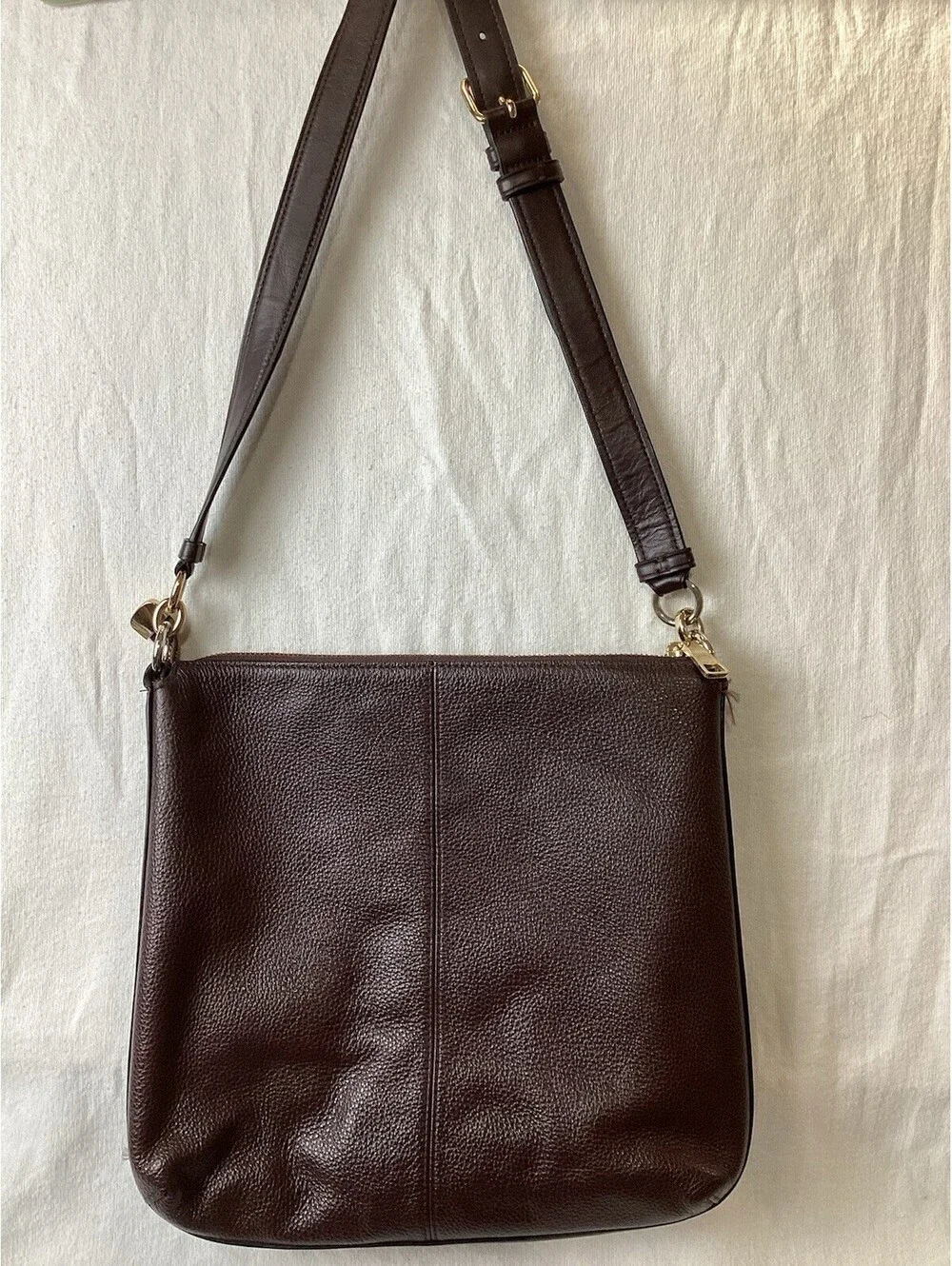 Coach Mae File Brown Pebbled Crossbody Bag Gold Hardware Detachable Strap